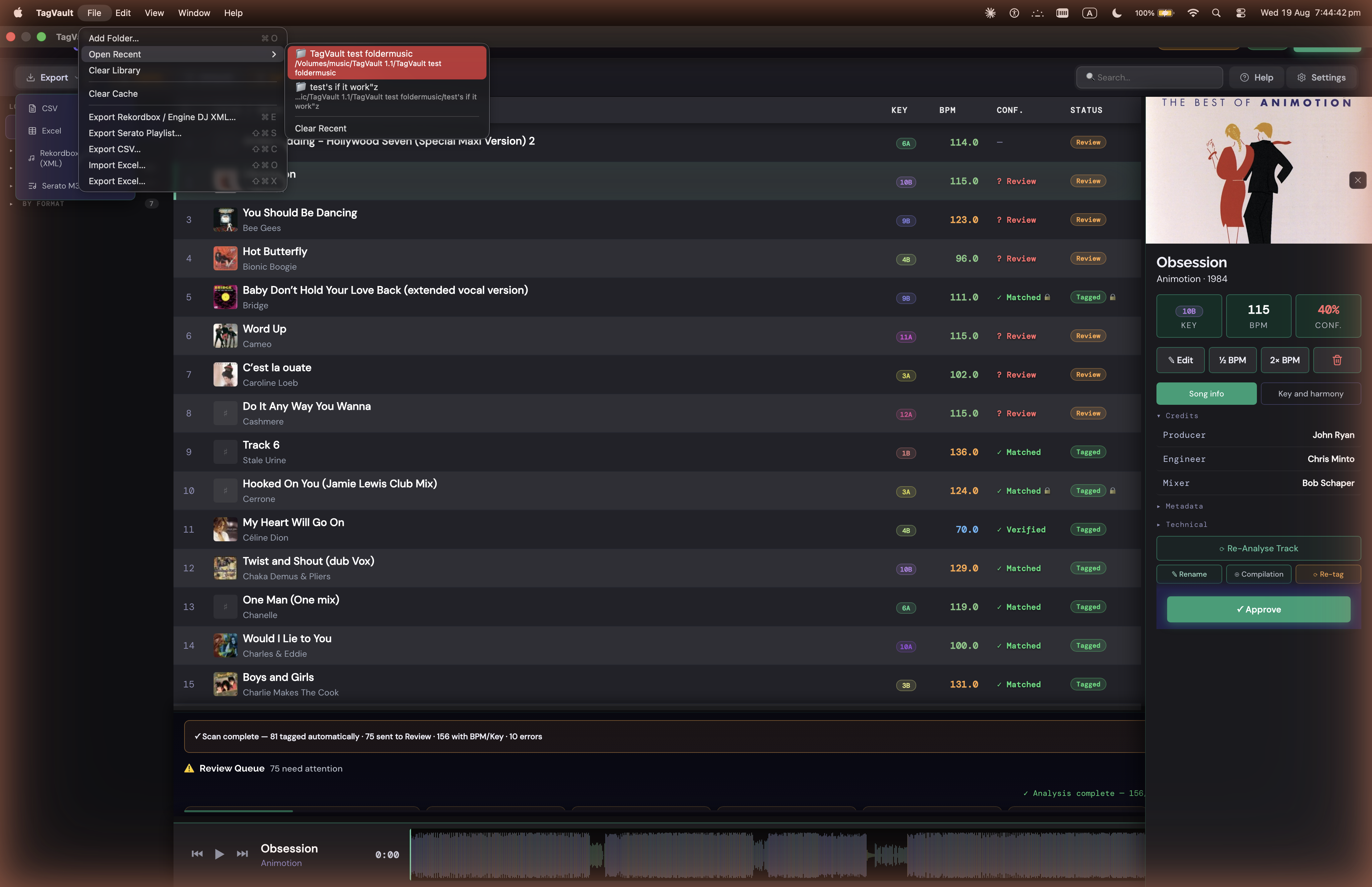 File > Open Recent submenu showing recently added folders and files